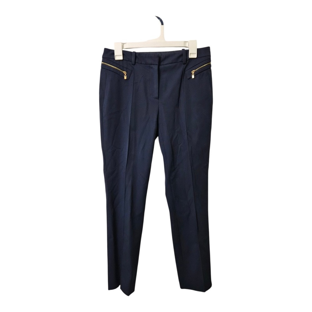 Etcetera Navy Blue Dress Pants‎ Women's Size 4 Gold Zip Tailored Stretch